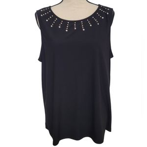 KASPER Women's Black Stretch Embellished Sleeveless Top -XL